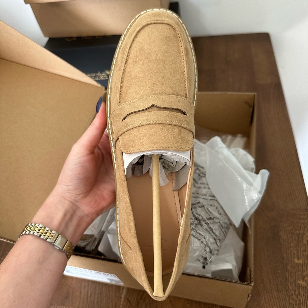 JustFab Tan Chunky Suede Loafers - Picture 2 of 3